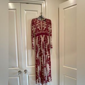 For Love And Lemons Burgundy Floral Long Sleeve Dress